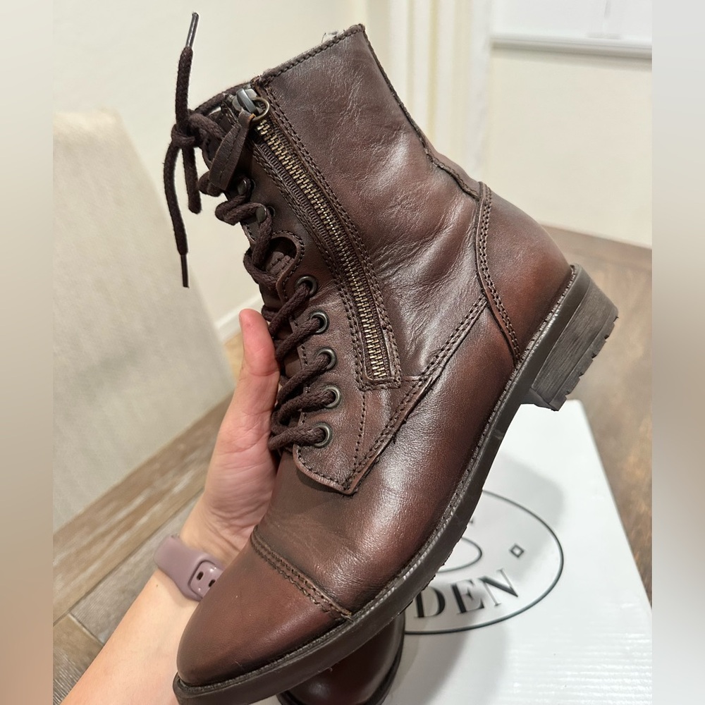 Brown Leather Lace-Up Boots